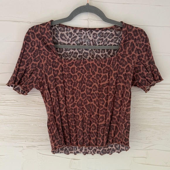 American Eagle | Size M | Leopard Print Square Neck Ruched Top - Picture 1 of 5